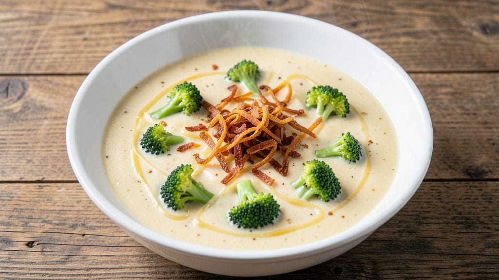 Copycat Broccoli Cheese Soup Recipe: Crispy Herb Crown Over Ultra-Creamy Swirls